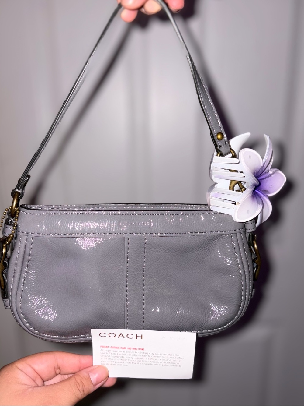 Vintage coach micro zoe grey patent leather bag
